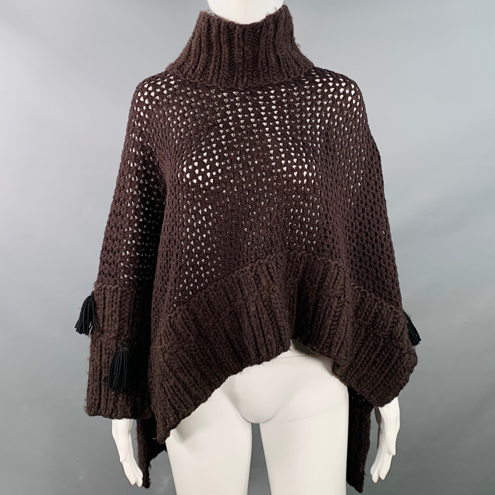 John Galliano Size M Brown Wool Blend Turtleneck Chunky Knit Sweater